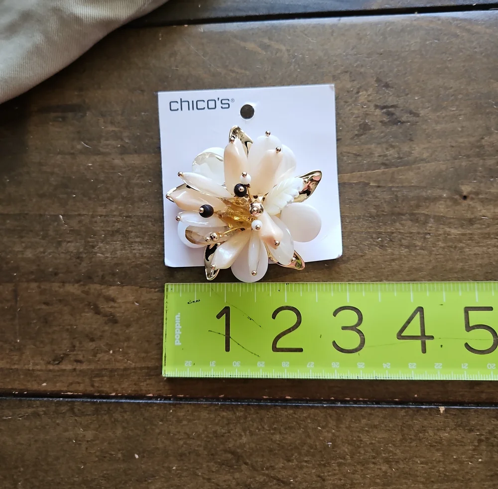 NWT Chico's Originals Neutral Flower Brooch